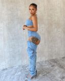 Sexy Wrap Chest Hollow Out Pants Denim 2 Piece Set NYF-8175