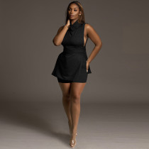 Side Split Drawstring Top Solid Shorts Set  TE-4679