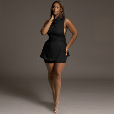 Side Split Drawstring Top Solid Shorts Set  TE-4679