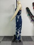 Hollow Out Print Halter Wide Leg Jumpsuit NY-10811