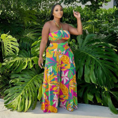 Print Tie Up Wrap Chest Wide Leg Pants 2 Piece Set NY-10810