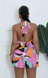 Sexy Print Halter Tie Up Backless Romper XHXF-8697