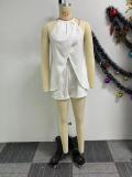 Solid Color Split Halter Two Piece Shorts Set BNY-10812