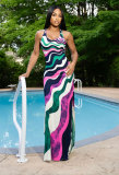 Multicolor Print Sleeveless Maxi Dress XHXF-411