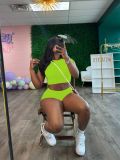Solid Color Tight Crop Top Two Piece Shorts Set SFY-2778