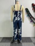 Hollow Out Print Halter Wide Leg Jumpsuit NY-10811