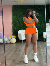 Solid Color Tight Crop Top Two Piece Shorts Set SFY-2778