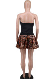Off Shoulder Leopard Print Patchwork Mini Dress XHXF-414