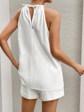 Solid Color Split Halter Two Piece Shorts Set BNY-10812