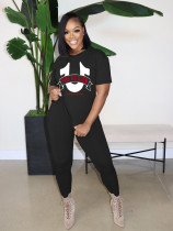 Letter Print Short Sleeve Two Piece Pants Set YIM-410