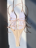 Solid Color Tie Up Backless One Piece Swimsuit CASF-6689