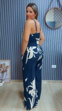 Hollow Out Print Halter Wide Leg Jumpsuit NY-10811