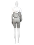 Contrast Color Long Sleeve Hooded 2 Piece Shorts Set CH-24039