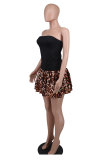 Off Shoulder Leopard Print Patchwork Mini Dress XHXF-414