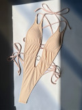 Solid Color Tie Up Backless One Piece Swimsuit CASF-6689