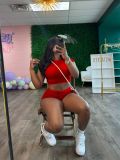 Solid Color Tight Crop Top Two Piece Shorts Set SFY-2778