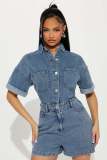 Short Sleeve Loose Washed Denim Romper LX-3573