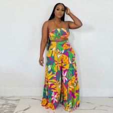 Print Tie Up Wrap Chest Wide Leg Pants 2 Piece Set NY-10810