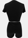 Solid Color Tight Crop Top Two Piece Shorts Set SFY-2778