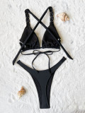 Solid Color Bandage Backless 2 Piece Bikinis Swimsuit CASF-6696