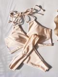 Solid Color Crossover Backless Bikini Swimsuit CASF-6668