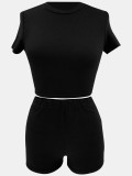 Solid Color Tight Crop Top Two Piece Shorts Set SFY-2778