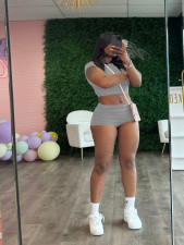 Solid Color Tight Crop Top Two Piece Shorts Set SFY-2778