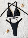 Solid Color Bandage Backless 2 Piece Bikinis Swimsuit CASF-6696