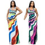 Multicolor Print Sleeveless Maxi Dress XHXF-411