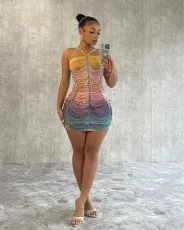 Sexy Hot Drill Print Halter Mini Dress OD-8694