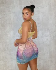 Sexy Hot Drill Print Halter Mini Dress OD-8694