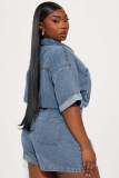 Short Sleeve Loose Washed Denim Romper LX-3573