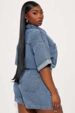 Short Sleeve Loose Washed Denim Romper LX-3573