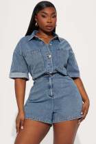 Short Sleeve Loose Washed Denim Romper LX-3573