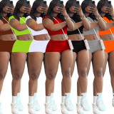 Solid Color Tight Crop Top Two Piece Shorts Set SFY-2778