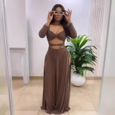 Square Neck Hollow Out Tight Split Maxi Dress NY-10815