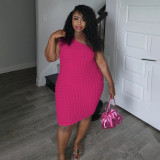 Plus Size Slash Neck Solid Color Slim Midi Dress NNWF-8022