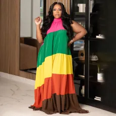 Plus Size Contrast Color Patchwork Maxi Dress NNWF-8023