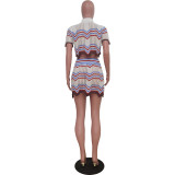 Knits Colorful Stripe Two Piece Skirts Set TR-1272