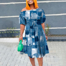 Plus Size Print Tie Up Short Sleeve Midi Dress NNWF-8027
