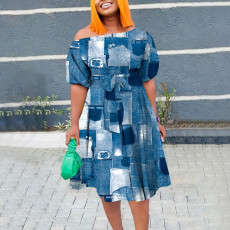 Plus Size Print Tie Up Short Sleeve Midi Dress NNWF-8027