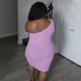 Plus Size Slash Neck Solid Color Slim Midi Dress NNWF-8022