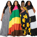 Plus Size Contrast Color Patchwork Maxi Dress NNWF-8023