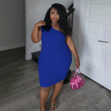 Plus Size Slash Neck Solid Color Slim Midi Dress NNWF-8022