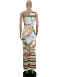 Slash Shoulder Print Hollow Out Maxi Dress QODY-6037