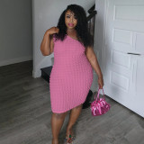 Plus Size Slash Neck Solid Color Slim Midi Dress NNWF-8022