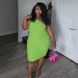 Plus Size Slash Neck Solid Color Slim Midi Dress NNWF-8022