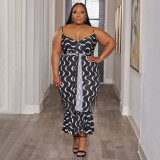 Plus Size Print Tie Up Slim Midi Dress NNWF-7989