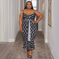 Plus Size Print Tie Up Slim Midi Dress NNWF-7989