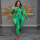 Plus Size Irregular Stripe Long Sleeve Long Dress GDAM-218508